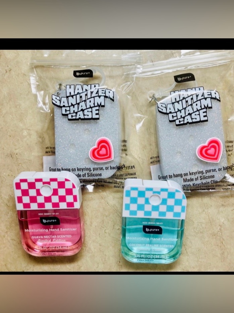 BPure Set of 2 Hand Sanitizers + 2 Silicone Charm Cases NEW